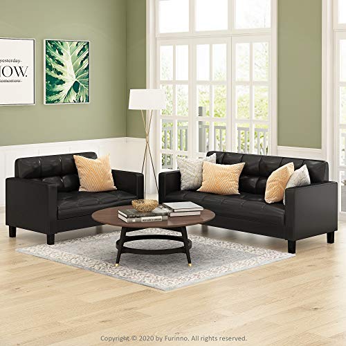 FURINNO Brive Contemporary Tufted Loveseat/Sofa Couch for Living Room, Black Faux Leather