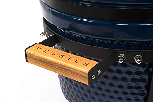 VESSILS 15 Inch Kamado Charcoal BBQ Grill Handle Style – Heavy Duty Ceramic Barbecue Smoker and Roaster with Built-in Thermometer and Stainless Steel Grate