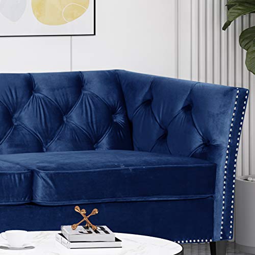 Christopher Knight Home Sunny Velvet 3 Seater Sofa, Midnight Blue, Dark Brown