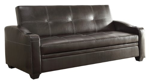 Homelegance Convertible Tufted Sofa Bed with Arm Rest Faux Leather Brown