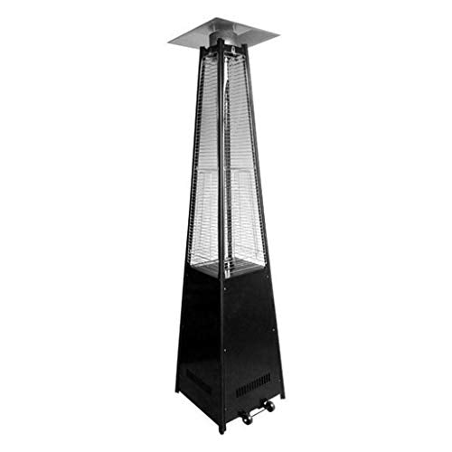 Outdoors Portable Patio Heater New Pyrami-d Patio Propane Heater Stainless Steel Courtyard Propane Heater Quartz Glass Tube Quadrilateral Gas Heater W/Wheels, 91 Inches, Hammered