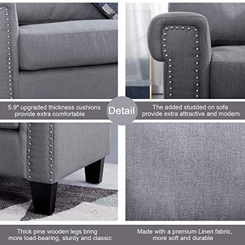 Top Space 2-Seat Living Room Furniture Two-Piece Sofa Home Arm Chair Single Sofa Modern Fabric Accent Chair Set (Light Grey)