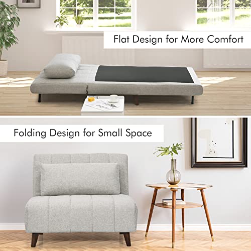 Giantex Sofa Bed Convertible Sleeper Adjustable Recliner Chair 3 in 1 Multi-Function 3-Position Backrest Guest Bed Sofa Couch with Waist Pillow Easy Assembly (Light Gray)