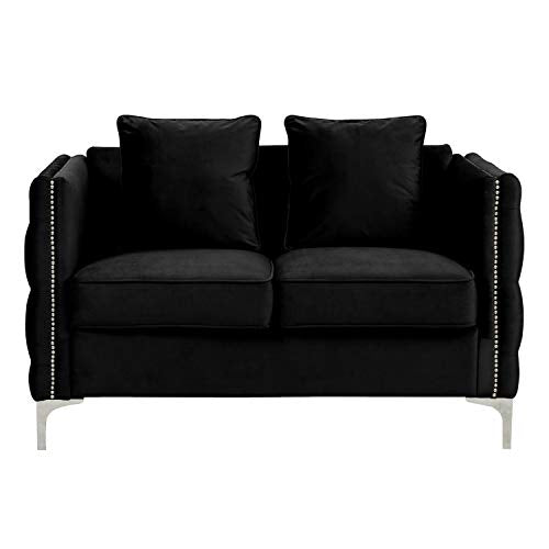 Lilola Home Bayberry Black Velvet Loveseat with 2 Pillows