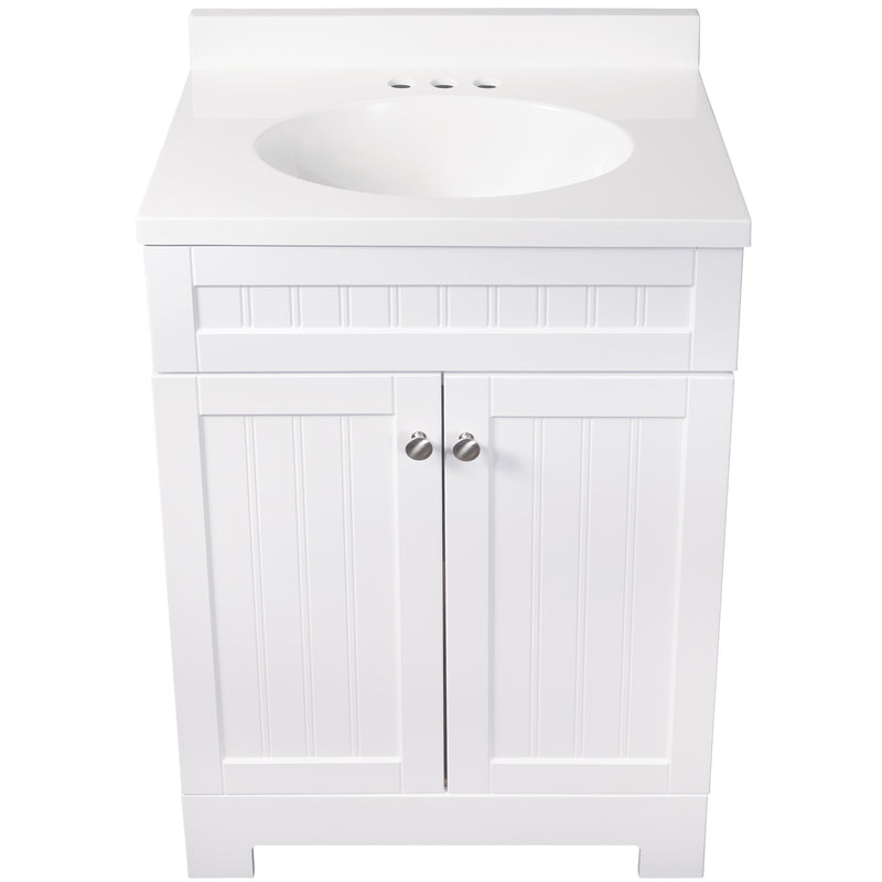 Continental Cabinets Single Satin White Vanity Combo 24 in.   W X 18 in.   D X 33-1/2 in.   H