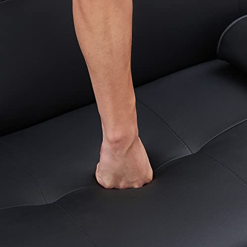 UNIROI Modern Faux Leather Sleeper Sofa Bed, Futon Folding Couch Convertible Recliner Lounge Loveseat with Two Cup Holders/Armrest/Metal Legs for Living Room Furniture, Black
