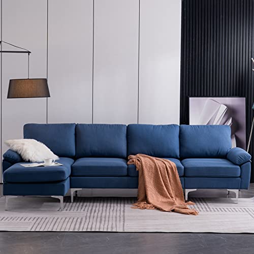 Goujxcy Modern Fabric Sectional Couch with Chaise, Convertible L Shape Sofa Set Couch Sleeper for Living Room Bedroom Small Department with Armrest and Metal Legs