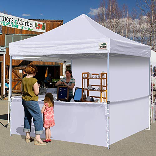 Eurmax 10'x10' Ez Pop-up Booth Canopy Tent Commercial Instant Canopies with 1 Full Sidewall & 3 Half Walls and Roller Bag, with 4 SandBags + 3 Cross-Bar (Forest Green)