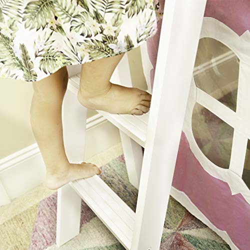 Max & Lily Low Bunk Bed with Slide and Pink Curtains, Twin, White