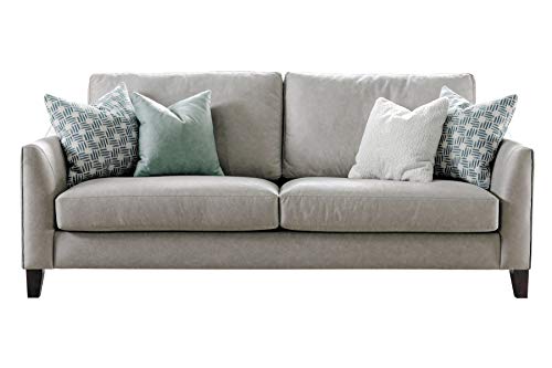 Acanva Leather Upholstered Modern Living Room Sofa with Curved Arms, Solid Wood Legs, 84