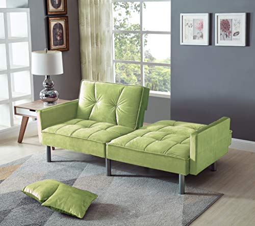 Legend Furniture Velvet Sofa Bed Sleeper with Pillow Sofabed, Green