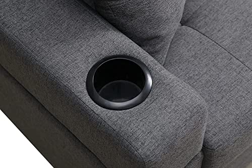 Longrune Modern Sectional Sofa Couch with Reversible Chaise & Cup Holders & Removable Cushions & Throw Pillows,Polyester Fabric 3-Seat L-Shape Corer Sofá for Small Space, Grey