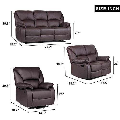 Recliner Sofa Sets for Living Room PU Leather Sectional Recliner Sofa Chair Recliner Loveseat Recliner Couch Set Brown, Recliner Couch Manual Reclining Sofa for Living Room Bedroom (2 Seat)