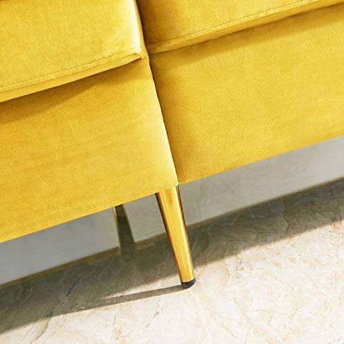 PovKeever Modern Velvet Fabric Sofa,Yellow