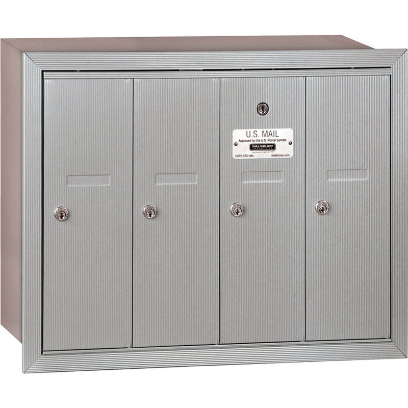 3500 Series 4B+ Vertical Mailbox, 4 Doors, Recessed Mounted, Aluminum, USPS Access