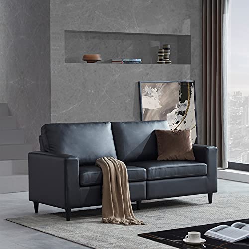 Pannow Modern Sleeper Sofa with Armrests and Tall Back, PU Leather Sofa Couch Furniture, Upholstered 3 Seat Sofa Couch for Living Room Bedroom Guest Room Office Coffee Shop, Black