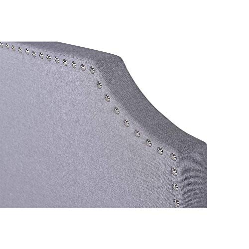 Merax Harper&Bright Designs Upholstered Platform Bed Frame with Light Grey Fabric Nailhead Trim Headboard and Wood Slats,King Size