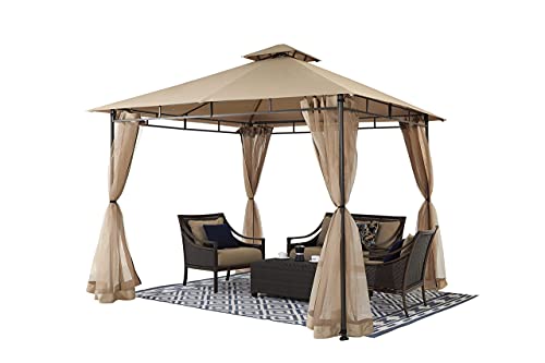 StarEcho 10 x 10 Gazebos for Patios, Outdoor Gazebo Canopy with Mesh Netting, Patio Gazebo Tent Outside for Backyard, Khaki