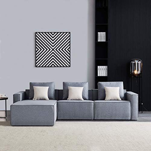 MGH Sectional Sofa Couch, Luxury Contemporary Linen Fabric Sofa Set,L-Shape 3-Seat Living Room Couch with Chaise Wide Armrest Living Room Furniture Sets,Grey