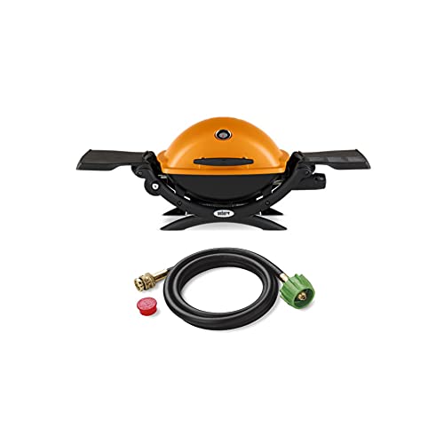 Weber Q1200 Liquid Propane Grill (Orange) Starter Bundle (2 Items)