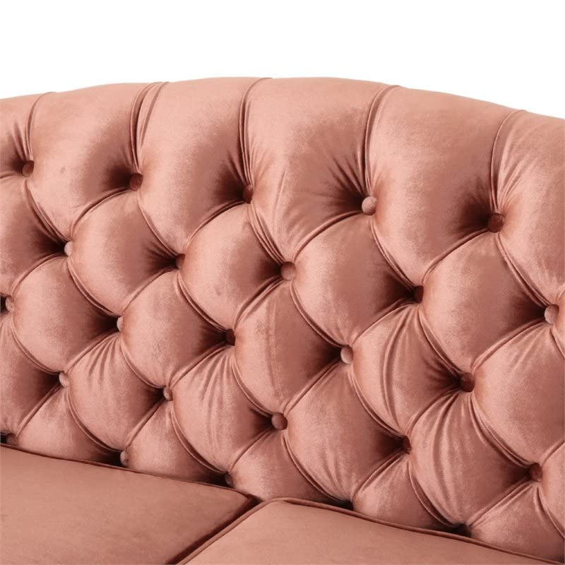 Phoenix Traditional Button Tufted Velvet 3 Seater Sofa, Blush and Dark Brown