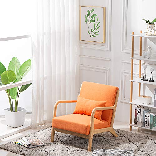 Keseno Fabric Oak Sofa Orange for Study, Living Room, Bedroom