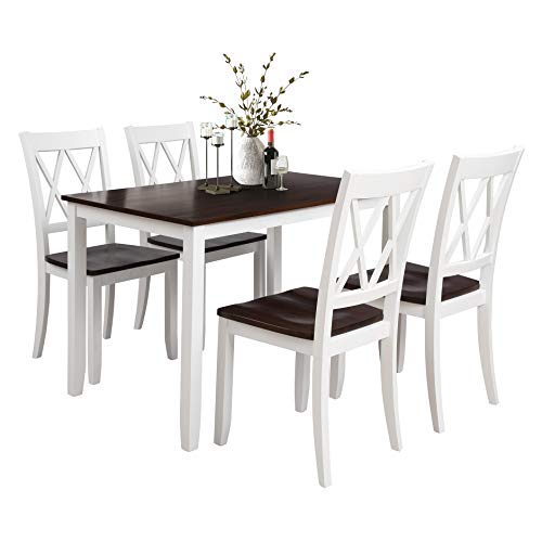 Harper & Bright Designs Dining Table Set, 5-Piece Kitchen Dining Table and Chairs,Wood Dining Room Table Set for 4,Dining Room Furniture Set (White+Cherry)