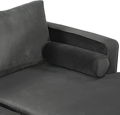 GAOPAN Modern Stylish Elegant Velvet Upholstered Sectional Sofa with Two Pillows, Home Villa Living Room Furniture Set U-Shape Symmetrical 4 Seaters Couch W/Double Wide Chaise Lounge,Black