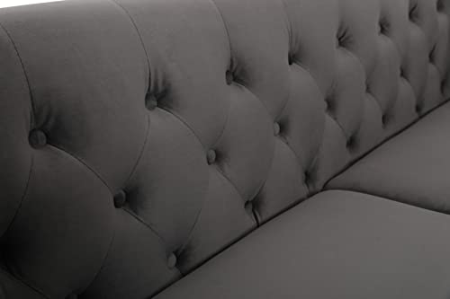 US Pride Furniture Modern Style High Density Foam 73.3'' Wide Cool Grey Velvet Button-Tufted 2 Seater Living Room Removable Cushion & Solid Wood Legs (S5708-5714) Sofas