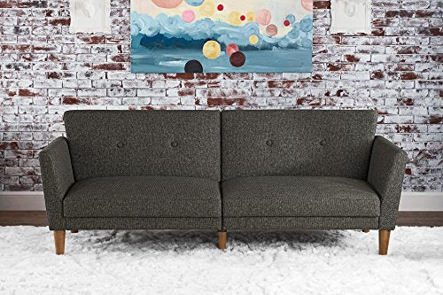 Novogratz Regal Futon with Tufted Linen Upholstery, Grey