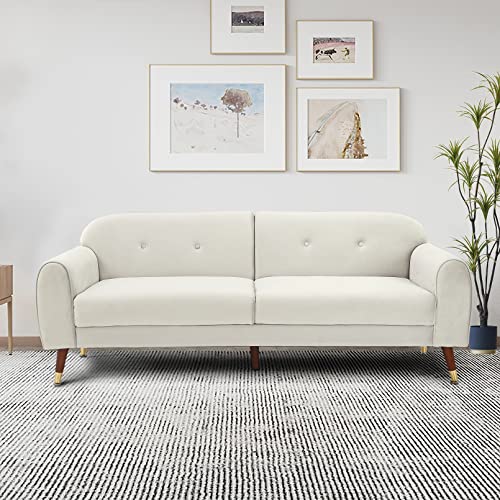 Beige Mid-Century Modern Velvet Sofa Polyester Fabric Loveseat for Living Room, Beige