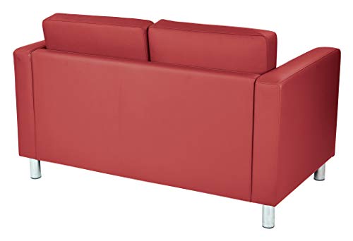 Office Star Pacific Loveseat with Padded Box Spring Seats and Silver Metal Legs, Dillon Lipstick Faux Leather