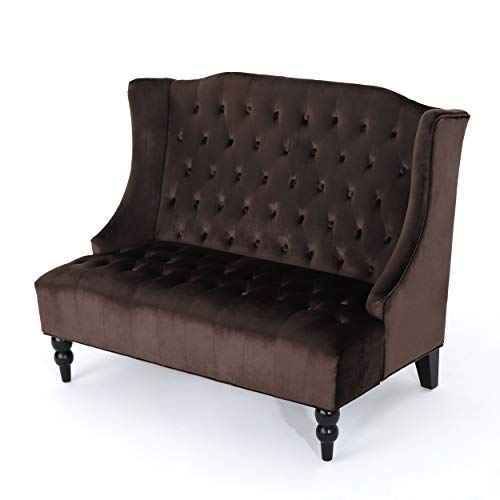 Christopher Knight Home Leora Traditional Tufted Winged Velvet Loveseat, Chocolate / Dark Brown