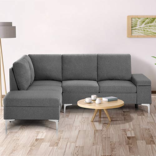 Esright Left Facing Sectional Sofa with Ottoman, Convertible Sectional Sofa with Armrest Storage, Sectional Sofa Corner Couches for Living Room & Apartment, Left Chaise & Gray Fabric