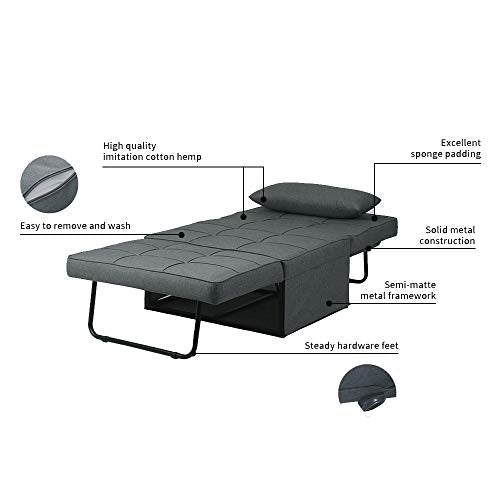 Ainfox Ottoman Sofa Bed, 4 in 1 Multi-Use Folding Guest Bed Full Padded Lounge Couch Bed Convertible Single Sofa Chair (Deep Grey)