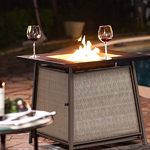BALI OUTDOORS Propane Fire Pit Table Set, 28 inch 50,000 BTU Gas Fire Pit Table with 4 Textilene Spring Chairs, Patio Furniture Conversation Dining Set