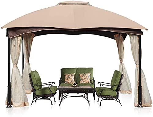 Aoodor Patio Gazebo 12' x 12' Metal Frame with Mesh Netting Canopy Top - Khaki Color