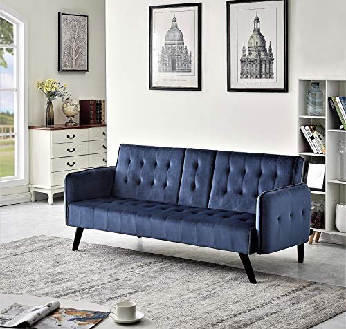 Container Furniture Direct Cricklade Mid-Century Modern Velvet Uphostered Sofabed, Midnight Blue