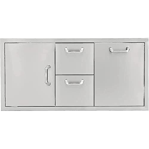 BBQGuys Signature 42-Inch Stainless Steel Door, Double Drawer & Roll-Out Trash Bin Combo - Traditional