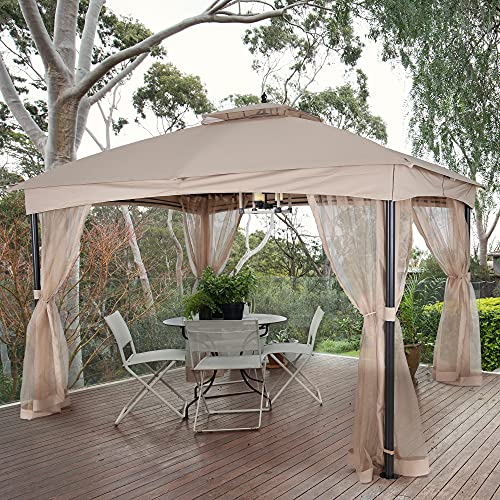 ASTEROUTDOOR 10x12 Outdoor Gazebo for Patios Canopy for Shade and Rain with Mosquito Netting Soft Top Metal Frame for Lawn, Garden, Backyard and Deck, Khaki