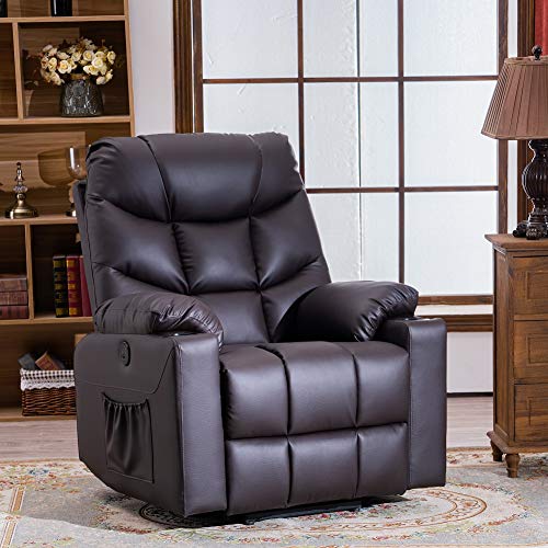 RELAXIXI Power Lift Recliner Chair, Electric Recliners for Elderly, Heated Vibration Massage Sofa with USB Ports, Remote Control, 3 Positions, 2 Side Pockets and Cup Holders (Faux Leather, Brown)