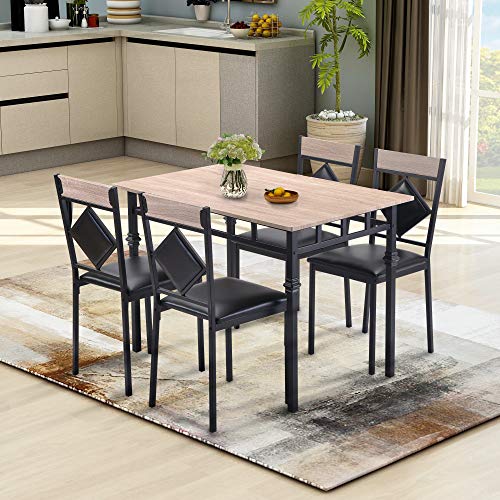 Harper & Bright Designs 5-Piece Modern Dining Table Set, Metal Frame and Wood Top Kitchen Table with 4 Upholstered Dininng Chairs (Beige)
