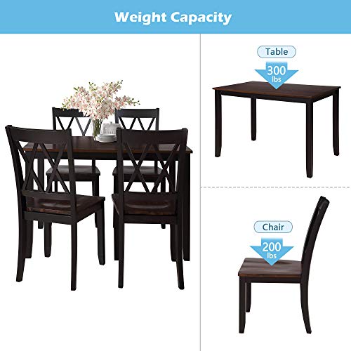 Dining Table Set, 5 Piece Kitchen Dining Table Set, Wooden Dining Table and Chair Set, Kitchen Dining Room Furniture (Black+Cherry)