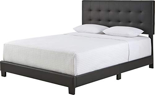 Boyd Sleep Murphy Upholstered Platform Bed Frame Mattress Foundation with Tufted Panel Headboard and Strong Wood 13-Slat Supports: Black Faux Leather, Queen Size