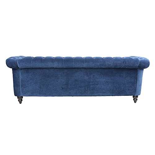 Large Sofa, Modern 3 Seater Couch Furniture, Three-seat Sofa Classic Tufted Chesterfield Settee Sofa Tufted Back for Living Room (Blue)