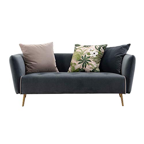 Acanva Dark Blue Modern Velvet Fabric Sofa for Living Room Bedroom, Solid Metal Legs, 68