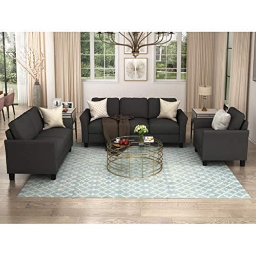 UNIROI Piece Living Room, 3 Seats Loveseat Single Chair Sofa Set, Black