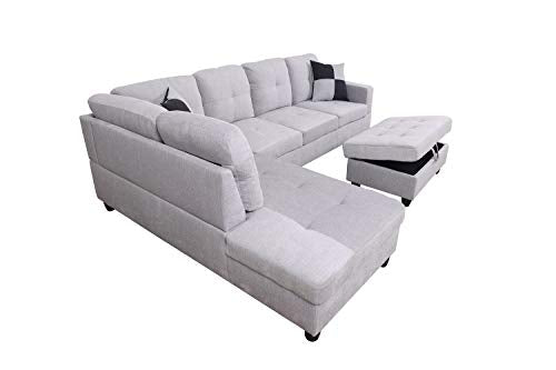 LifeStyle Furniture Sectional Sofa Set, Modern L-Shaped Living Room Couch Set, Linen Sectional Sofa, Grey White, Left Facing