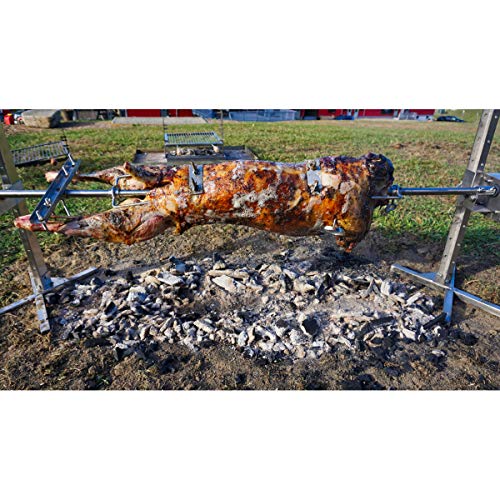 SpitJack CXB85 Pig, Whole Hog, Lamb BBQ Spit Roaster Rotisserie Kit. Electric 40W Motor, 60 Inch Spit Rod, All Stainless Trussing Hardware, Accessories. Portable Charcoal Barbecue or Outdoor Wood Fire