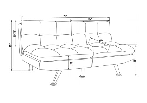 70-inch Modern Futon Sofa Bed, Sleeper Sofa Couch with 3 Adjustable Angles, Convertible Loveseat Couch with 6 Solid Metal Legs, Folding Recliner for Living Room and Bedroom (Beige)